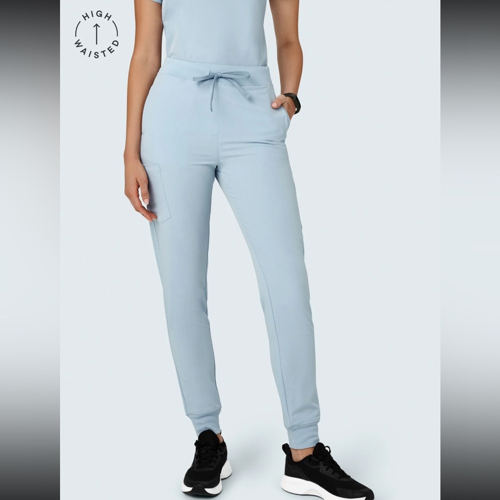 Mandala Scrubs High Waisted Joggers in Powder Blue (Petite Small)